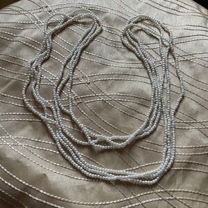 Long White Faux micro beige Pearl‎ Beaded Necklace 3 independent strands vintage